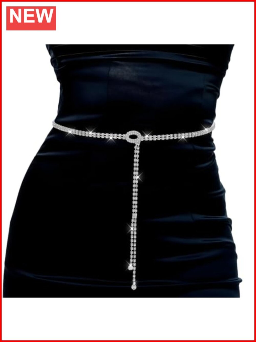 Rhinestone Chain Belt Adjustable Sparkly Crystal Waist Belt for Dresses